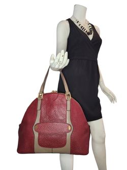 NEW MARC JACOBS PEBBLED LEATHER RED BROWN TOTE BAG 13X15X7"