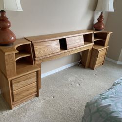 Solid Wood Headboard W/ Matching End Tables