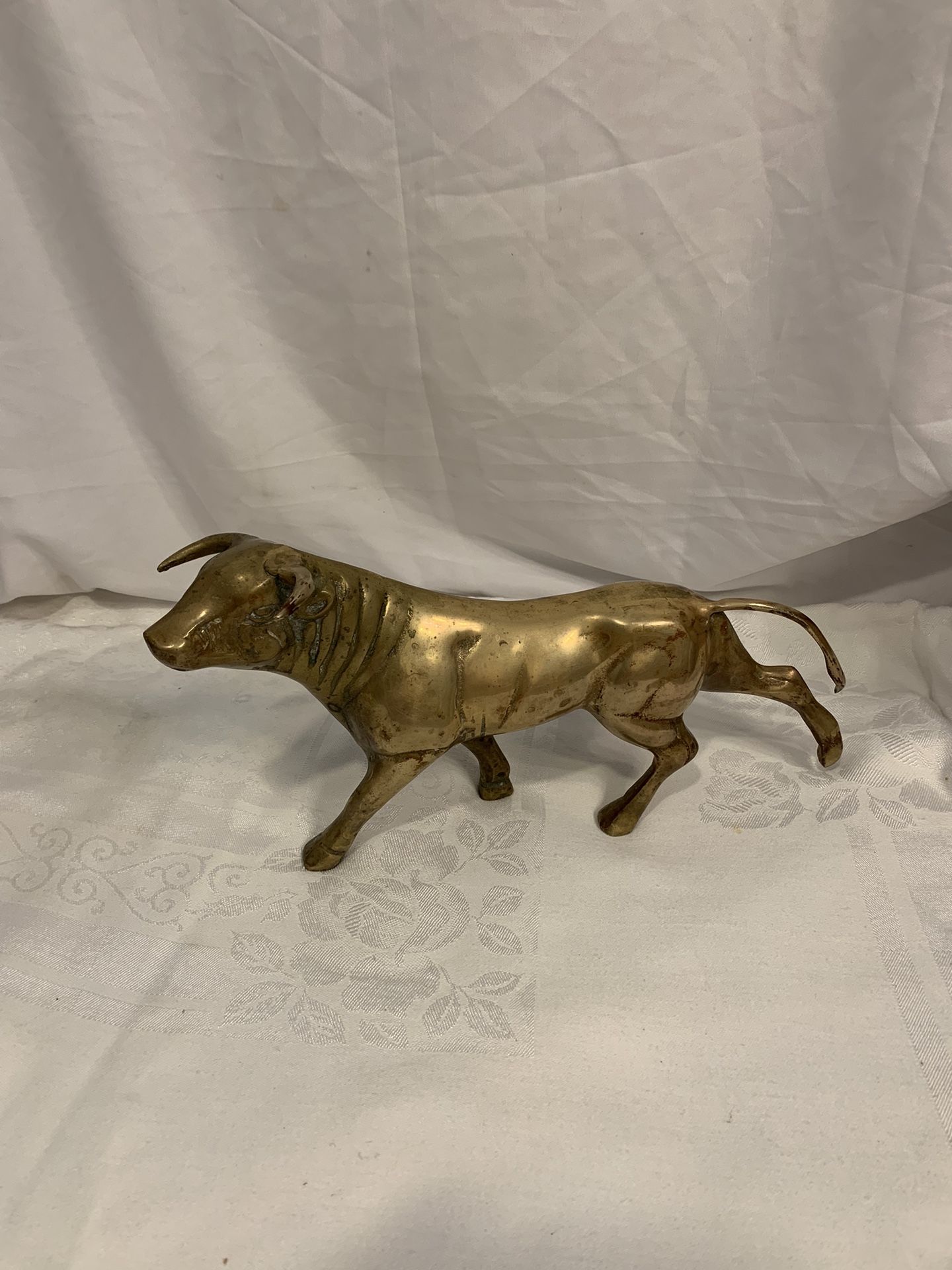 Vintage Mid-Century Cast Brass Bull Statue 