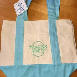 Trader Joe’s Mini Blue Pastel Canvas Tote Bag Limited (New With Tag)