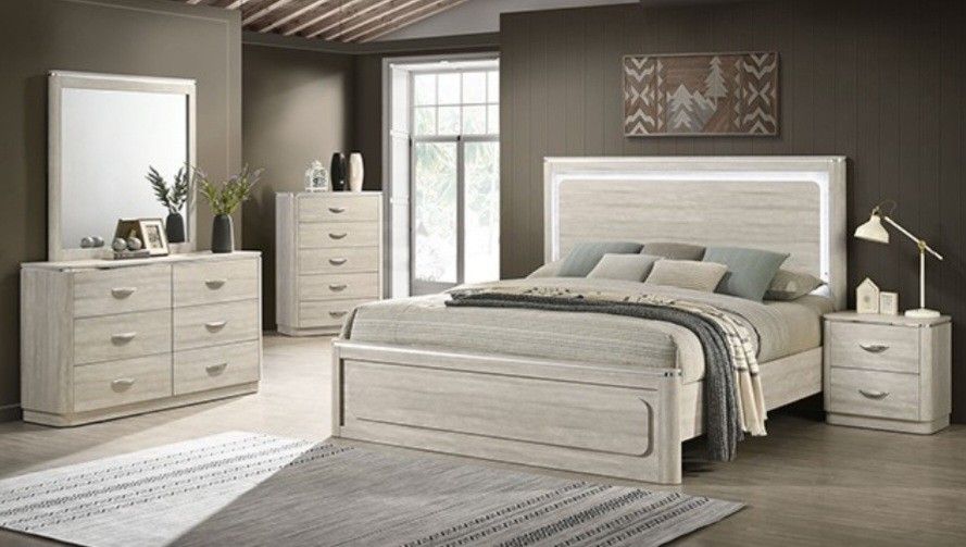 Brand New Light Grey 4pc Queen Bedroom Set (Available In Eastern King)
