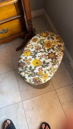 Vintage Floral Upholstered Ottoman Footstool