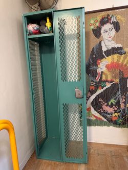 Vintage school locker steel case metal sturdy storage cabinet