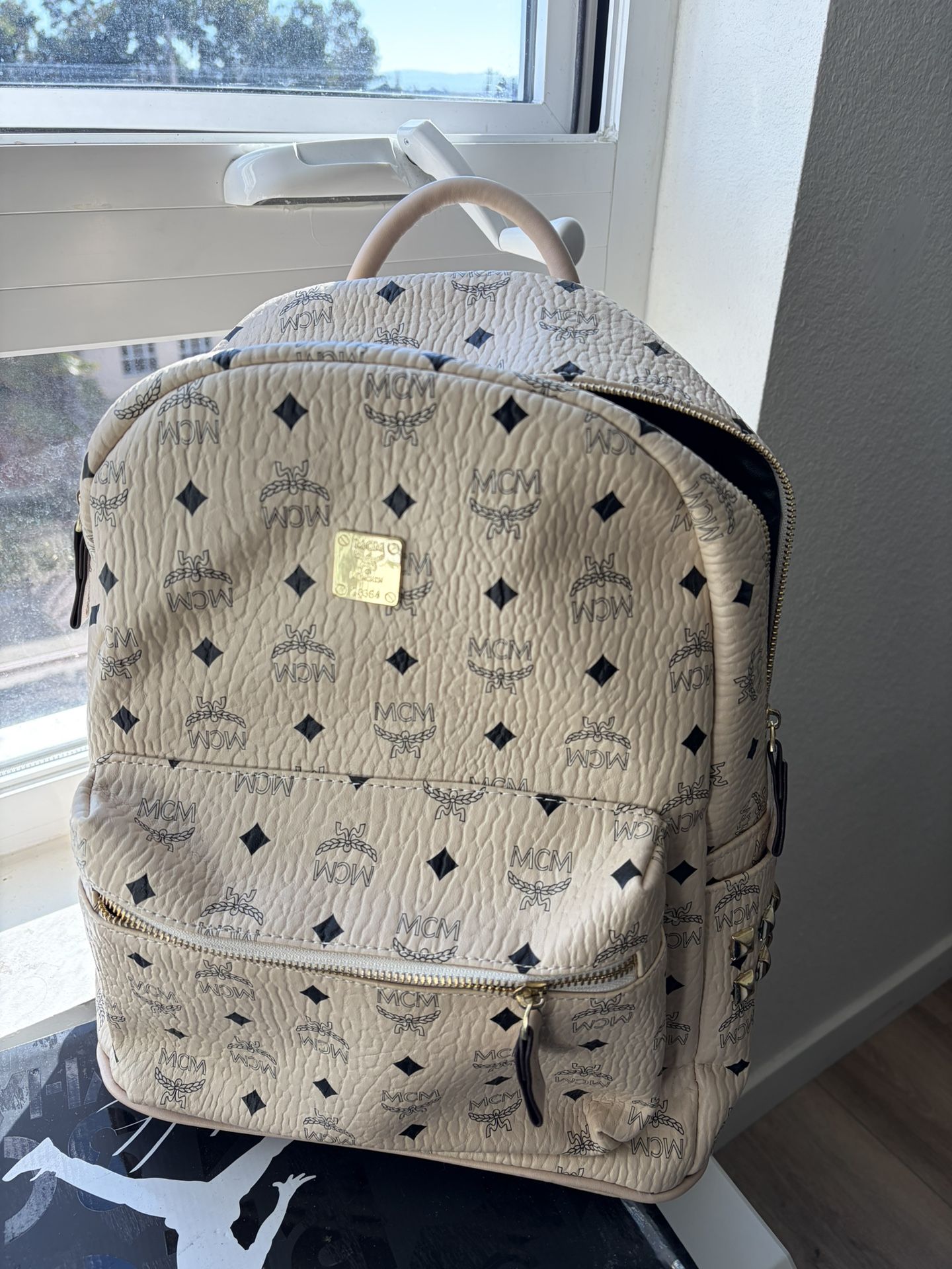 Real Authentic MCM Cream Backpack 