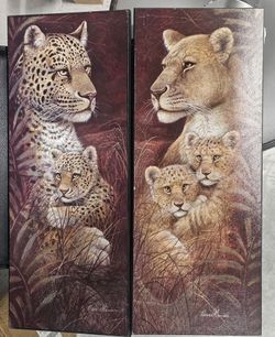 This set of framed art prints titled "Serengeti Twins" by artist Ruane Manning