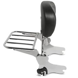 Black Leather Backrest-Sissy bar- Harley Sportster 94-03 Chrome W/luggage Rack