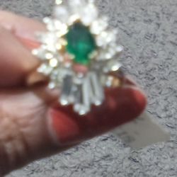 Gold Plated Emerald Cocktail Ring Size 7