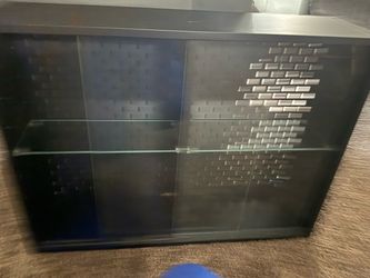 Black TV Stand with Glass Sliding Doors