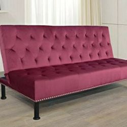 Brand New Mulberry Microfiber Tufted Nail Studded Sofa Bed 
