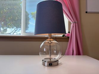 Modern Glass Table Lamp with Blue Shade and USB Port