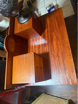 Antique Edwardian-Style Inlaid Writing Desk with Upper Storage