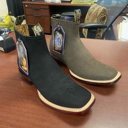 Botines Charros De Piel Punta Cuadrada 