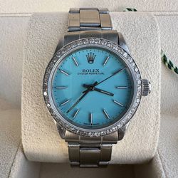 Rolex Oyster Perpetual 31mm stainless steel Tiffany blue dial diamond bezel
