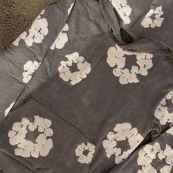 Grey denim tear hoodie