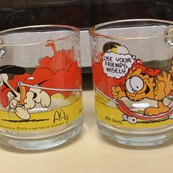 Set Of 4 Old Antique Garfield McDonald’s Happy Meal Glass Cup 