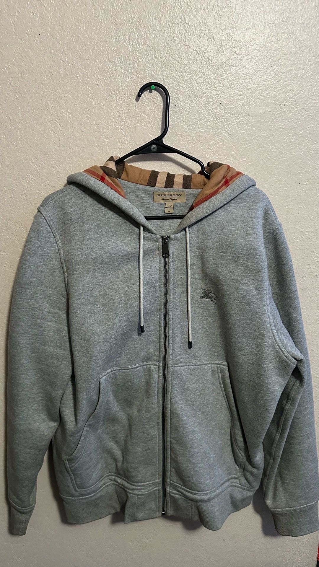 BURBERRY Grey Horseferry Embroidery Check Hoodie