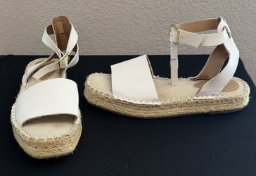 White Espadrille Sandals, Size 7