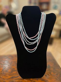 Multi-Strand Pink and Light Blue Necklace