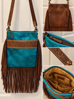 American Darling Turquoise Cowhide Fringe Purse