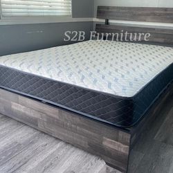 King Grey Rustic Platform Bed With Ortho Mattress!