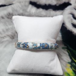 Peony Flowers, Light Blue Enamel Rose Gold Plated Alloy Bangle
