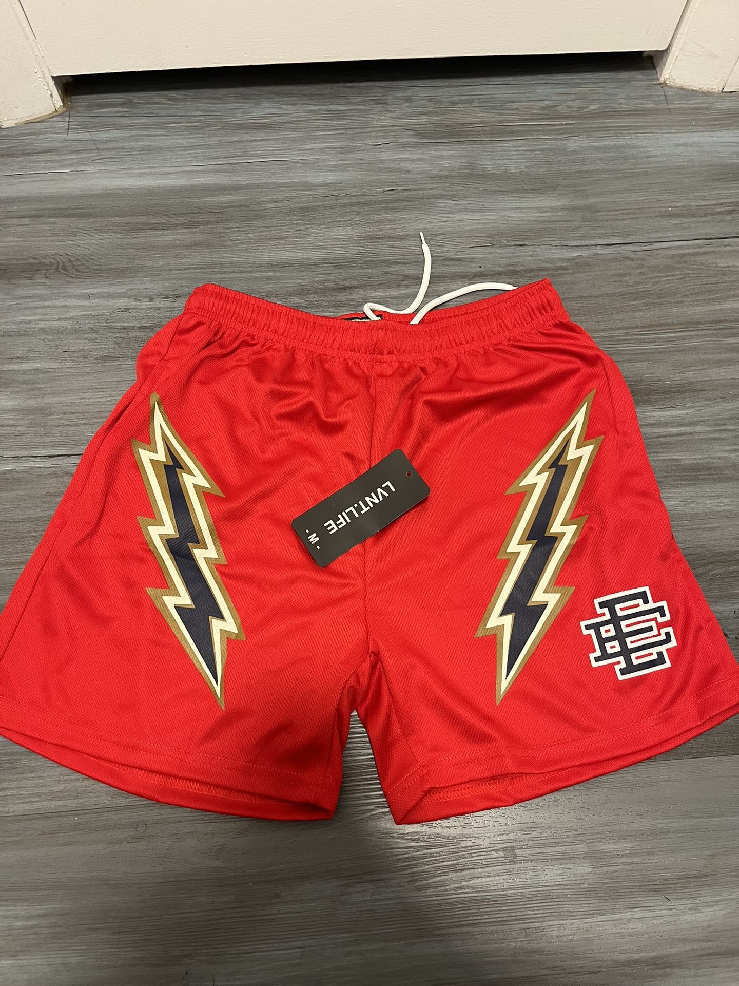 Eric Emanuel Red Strikes Shorts Size M