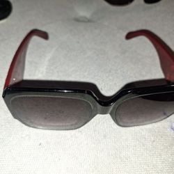 Before 2000 Vintage Chanel Black Square Frame Red Quilted Temple Sunglasses 