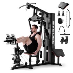 Syedee Home Gym Station, Workout Station with 150LBS Weight Stack, Home Gym Equipment for All Body Training