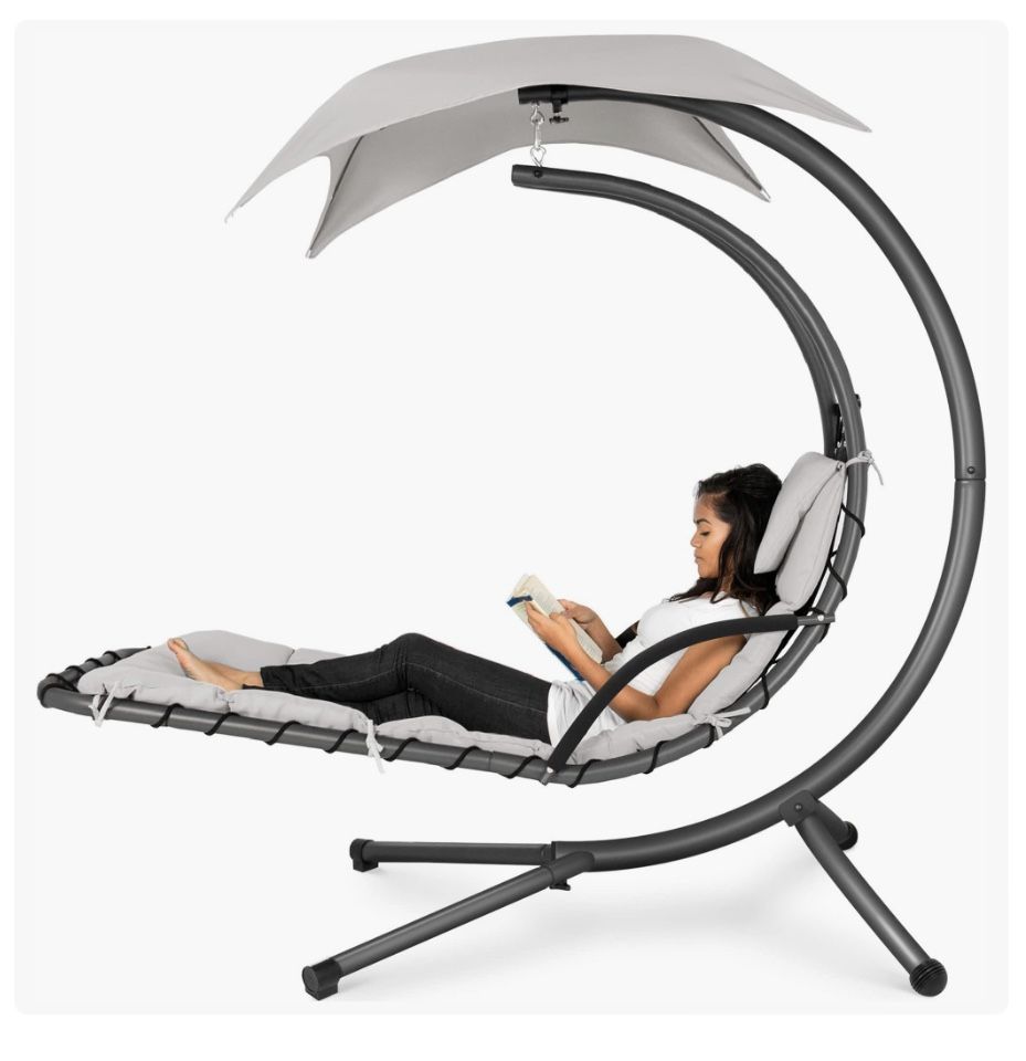 Outdoor Hanging Curved Steel Chaise Lounge Chair Swing Stand $100