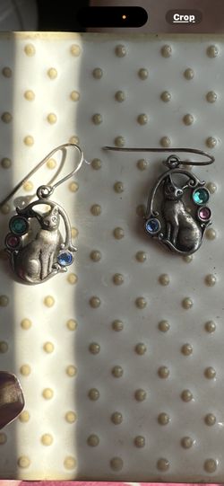 ADORABLE MULTI GEMSTONE CAT EARRINGS STERLING SILVER 