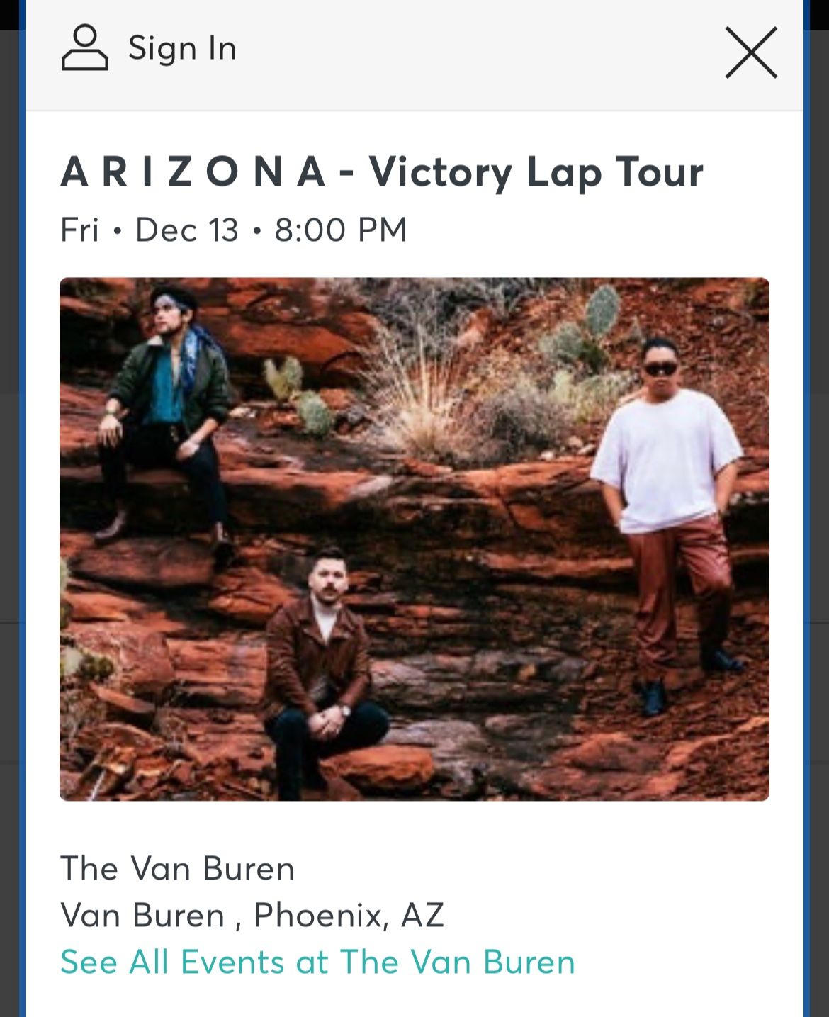 Arizona Victory Lap Tickets (2)
