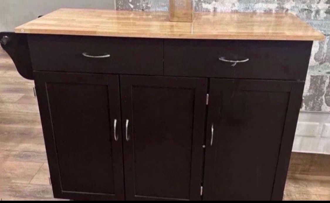 New Large Mobile Kitchen Island with Butcher Block Top Extra Storage on wheels