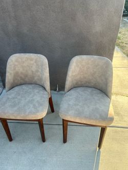 19.7" W Faux Leather Dining Chairs Set of 2, Modern Upholstered Kitchen Chairs with Solid Wood Legs, Easy Clean, Taupe