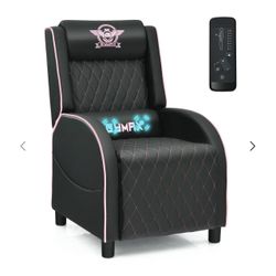 Massage Gaming Recliner Chair with Headrest and Adjustable Backrest for Home Theater, Pink