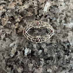 Vintage Pewter Brooch With Purple Rhinestones