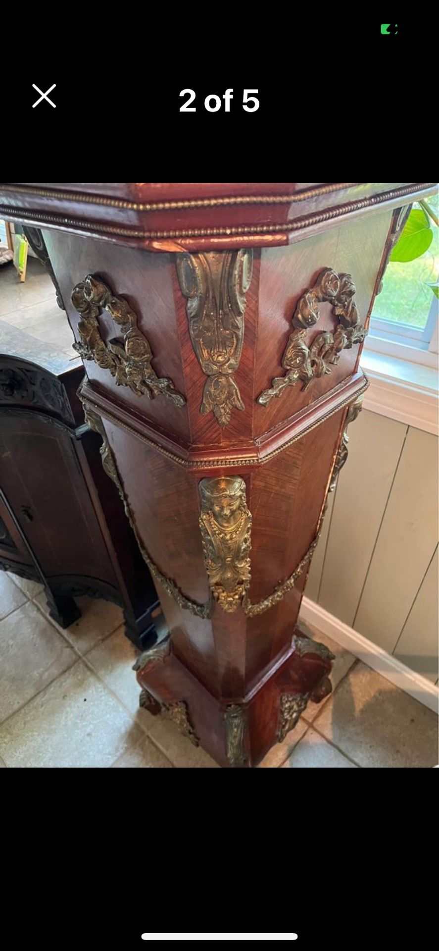 Antique Carved Wood And Bronze Plant Stands