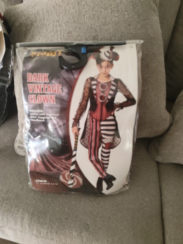 Dark Vintage Clown Costume Little Girl Size XL-1416
