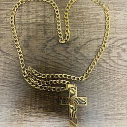 Gold Stainless Steel Necklace Chain  24 Inches With The Cross 