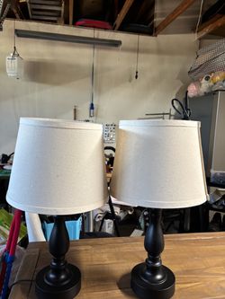 Pair of Black Table Lamps with Linen Shades