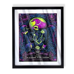 nightmare before christmas art piece celebrating 30 years on black frame