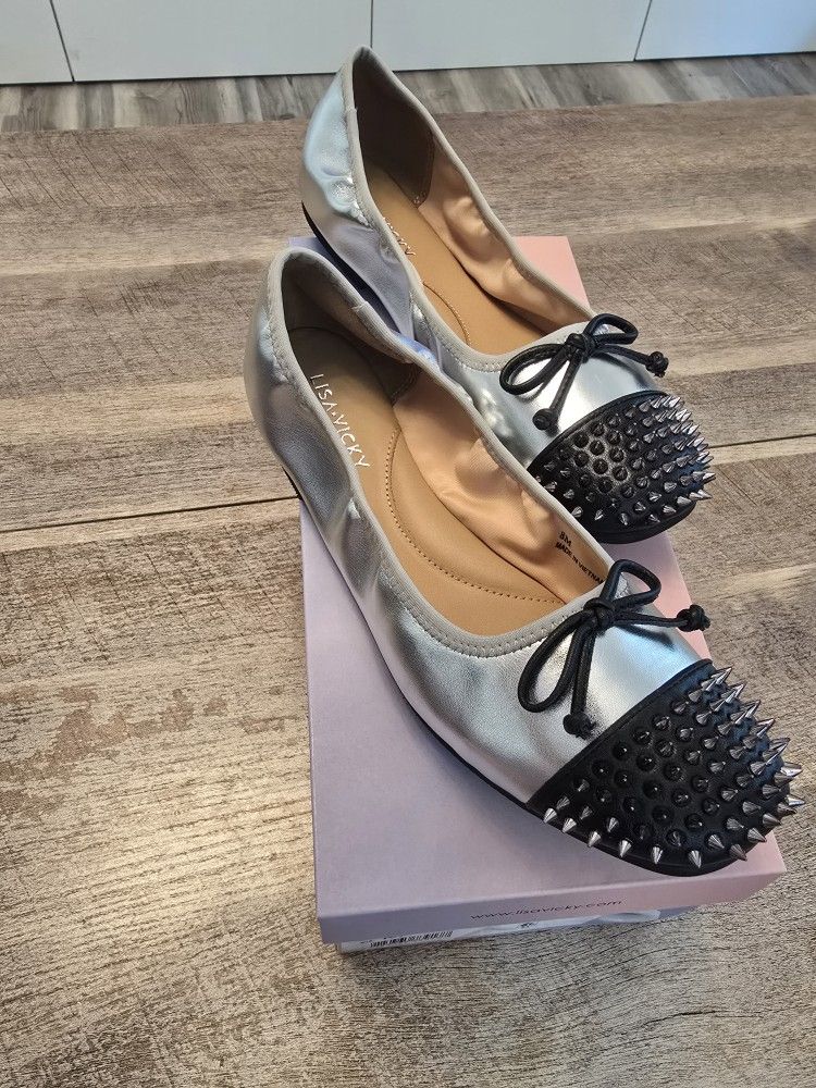 Nordstrom Brand Lisa vicky Metallic Bailarina Studed Flats Sz 8