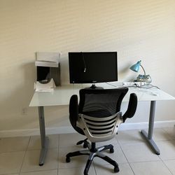 Adjustable Desk Glass Top White [ Like New]