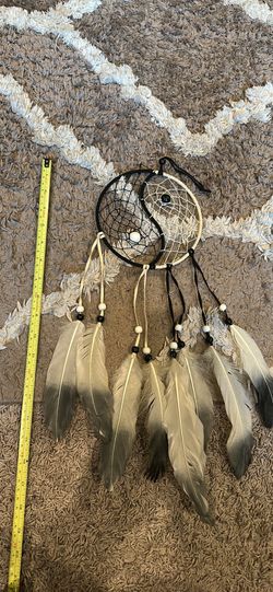 Handmade 6.5” Yin Yang Dreamcatcher With Feathers And Beads