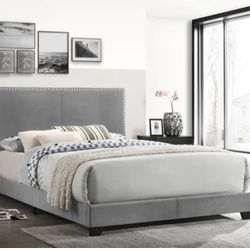 New Grey King Size  Velvet Frame Bed 🛏. MATTRESS NOT INCLUDED. Same Day Delivery 🚚