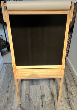 Kids Wooden Art Easel with Chalkboard and Paper Roll
