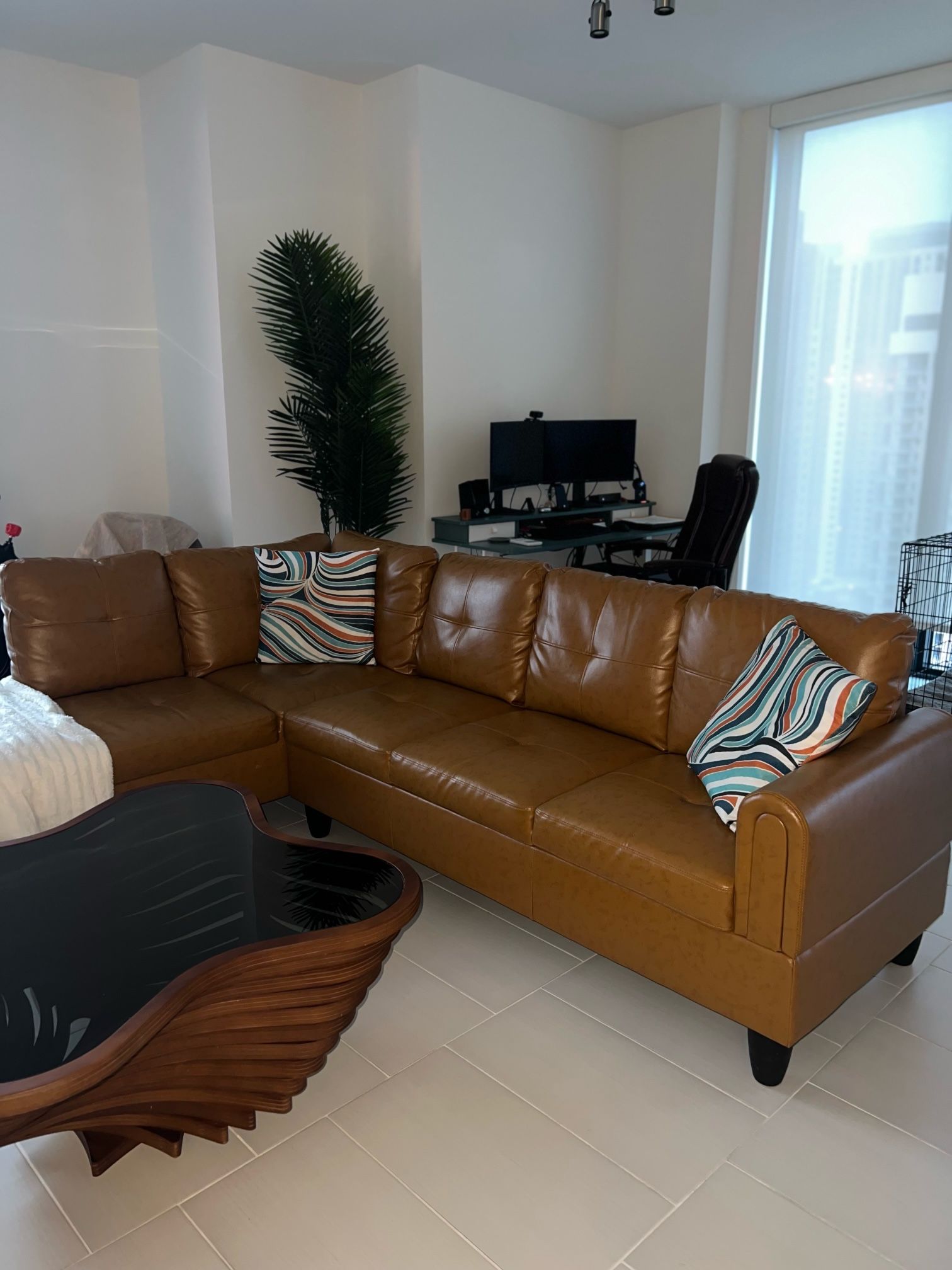 97” Faux Leather Sofa & Chaise
