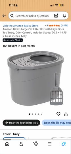Amazon Basics Large Top-Entry Cat Litter Box with Scoop