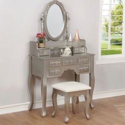 Brand New 3 PC Silver/White Vanity Set