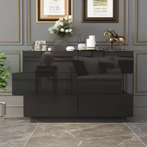 46.1 in. W x 15.7 in. D x 30.7 in. H High Gloss Black Wood 6-Drawer Dresser