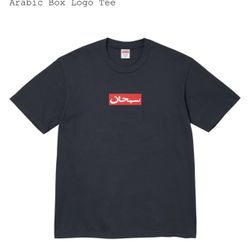 Supreme Navy Arabic Box Logo Tee (SS26) size Medium
